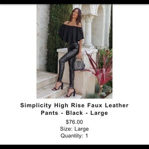 Black High Rise Faux Leather Pants